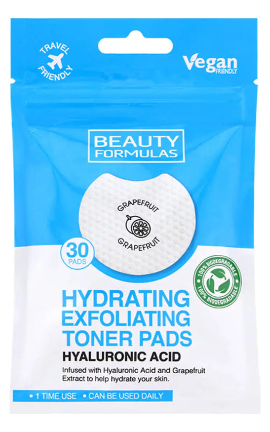 Beauty Formulas Exfoliating Toner Pads with Hyaluronic Acid – 30 pcs BEAUTY FORMULAS