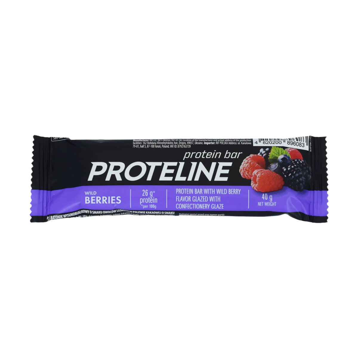 PROTELINE - Protein bar with wild berry flavor glazed with confectionery glaze (40g) PROTELINE