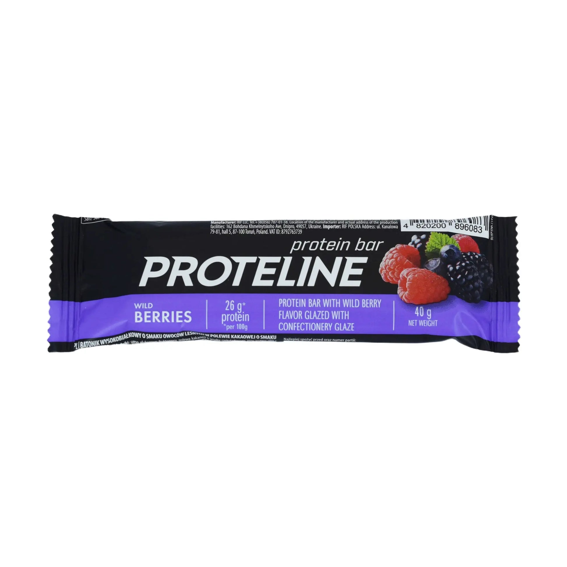 PROTELINE - Protein bar with wild berry flavor glazed with confectionery glaze (40g) PROTELINE